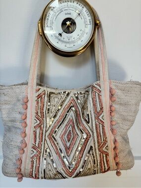 Embellished Pink & Cream and gold Multi Purpose Tote